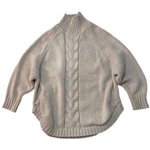 Womens Beige Chunky Cable Knit Mock‎ Neck Oversized Sweater Size Small S